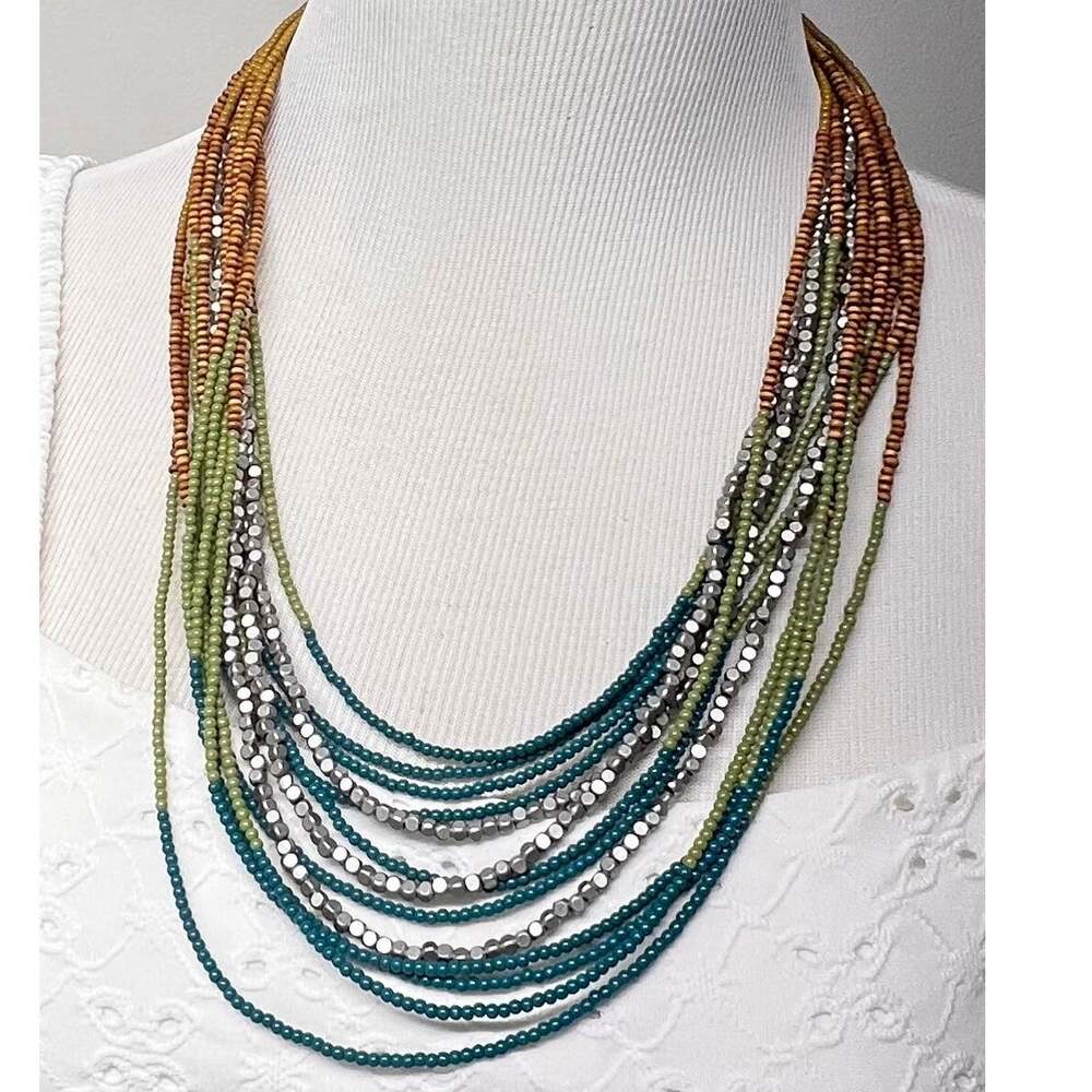 lia sophia "Lake View" necklace multi-strand 22-25" genuine wood & glass beads